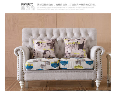 韓精靈美式沙發美式布藝沙發三人沙發組合現代布藝沙發棉麻新款